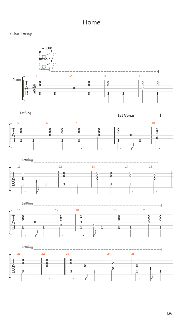 Home吉他谱