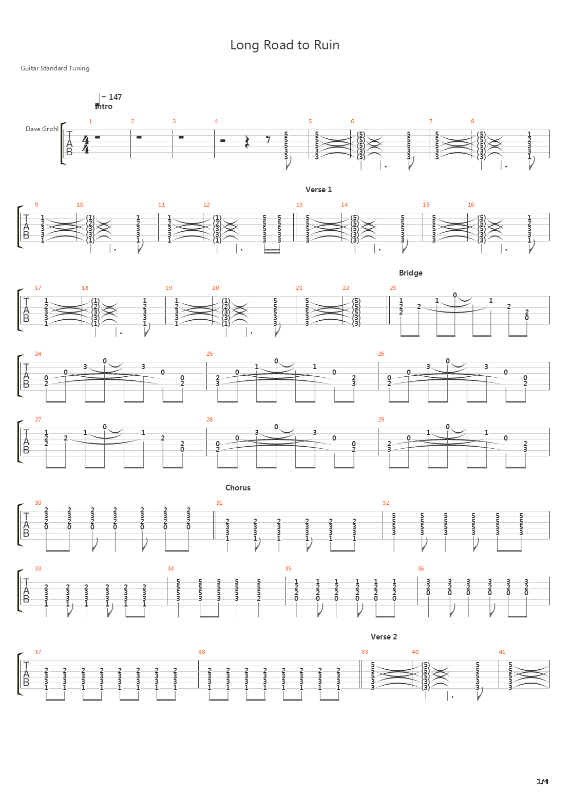 Long Road To Ruin吉他谱