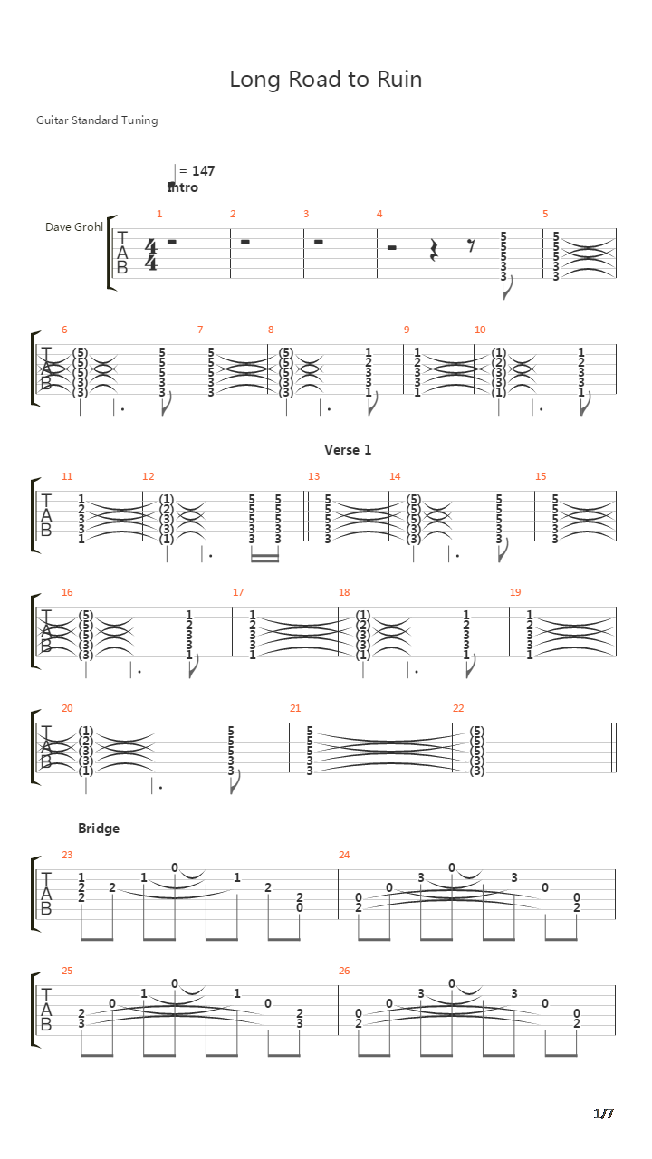 Long Road To Ruin吉他谱
