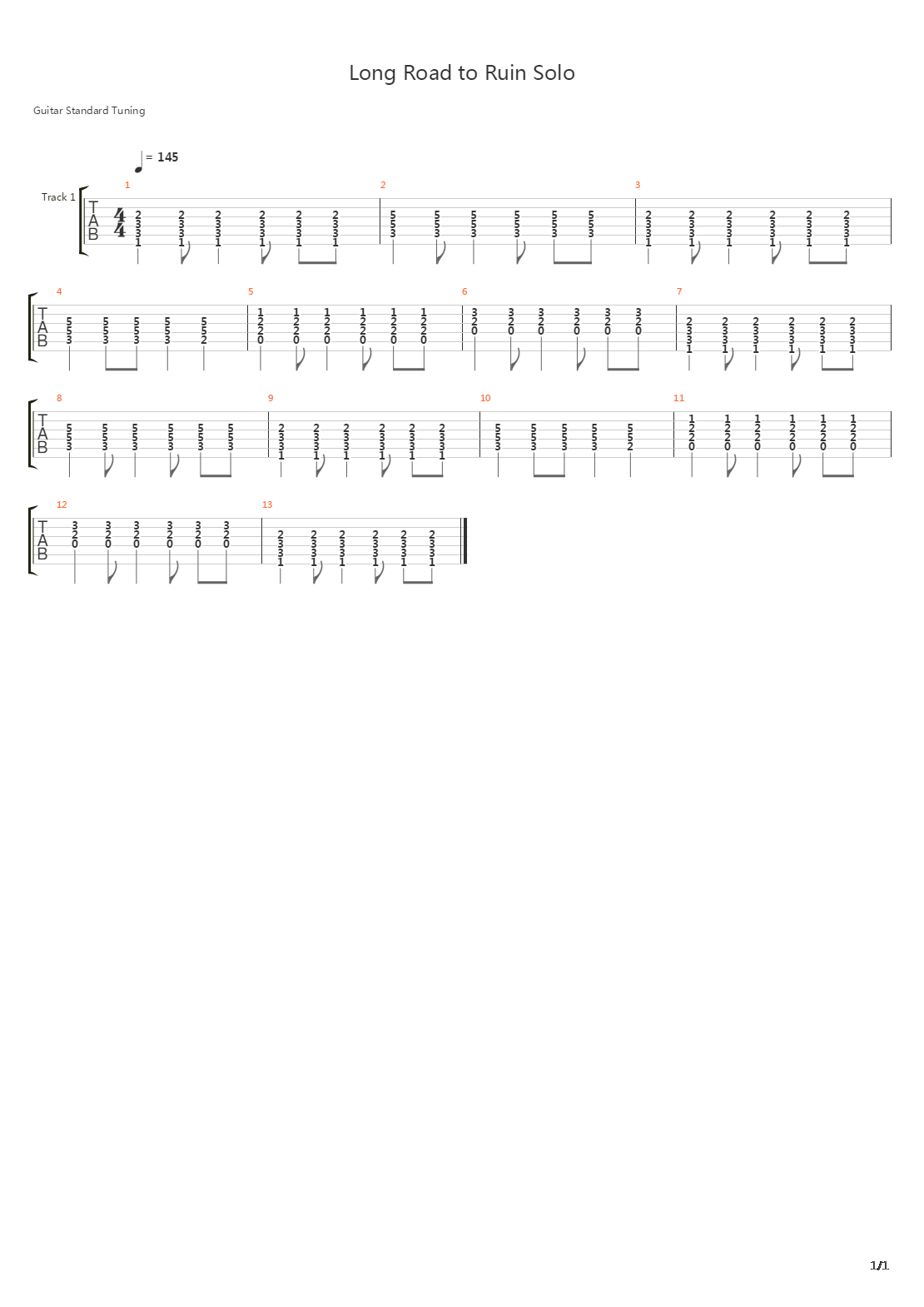 Long Road To Ruin吉他谱