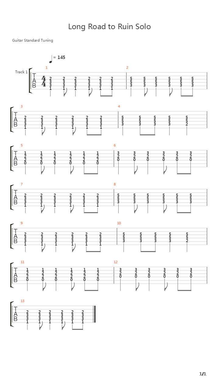 Long Road To Ruin吉他谱