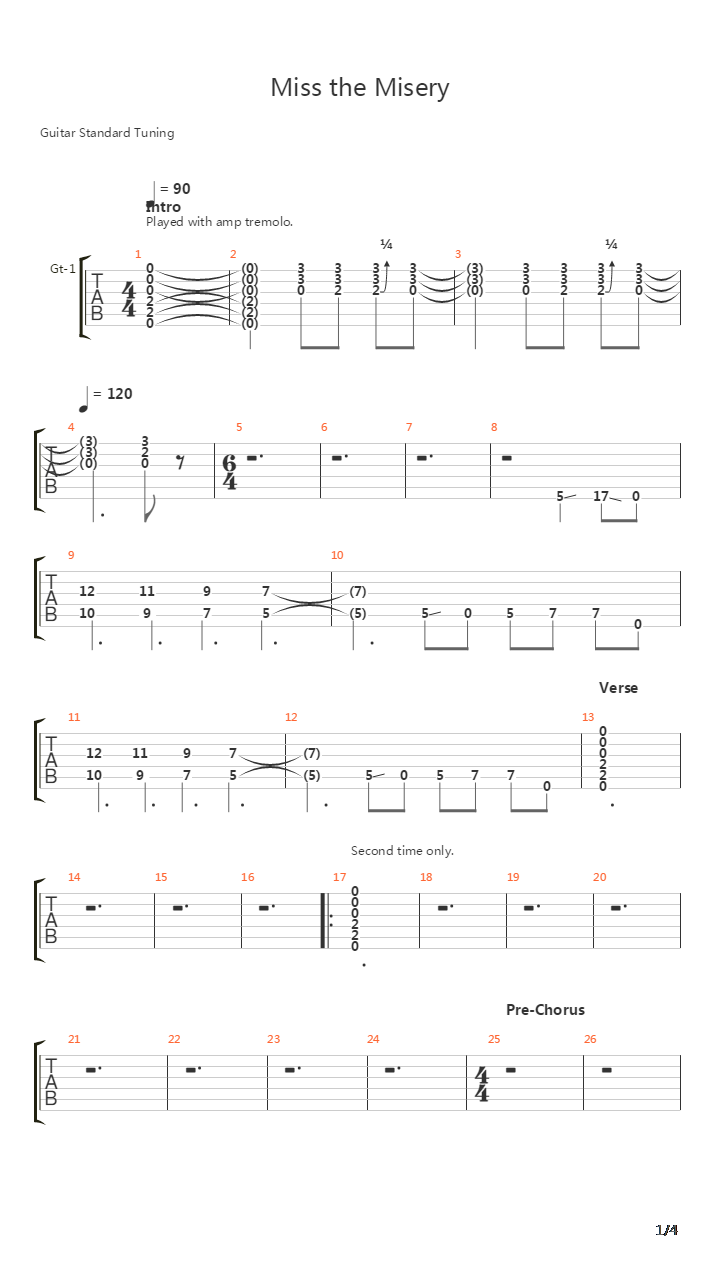 Miss The Misery吉他谱