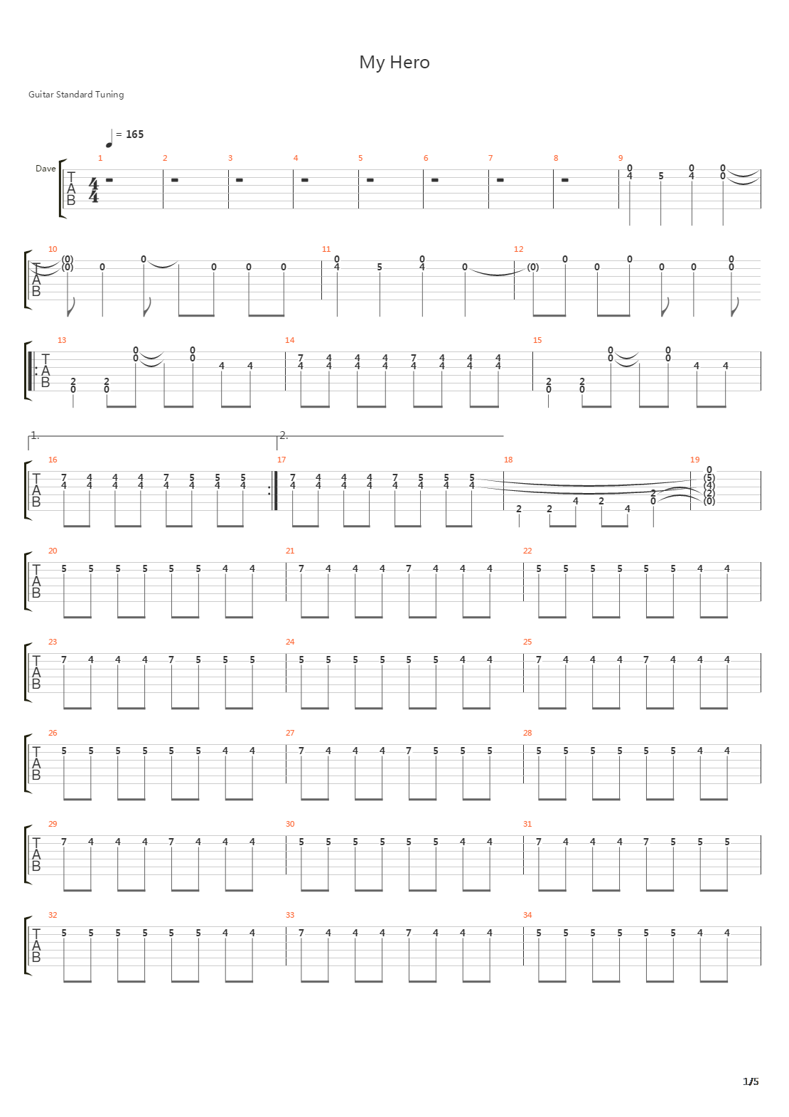 My Hero吉他谱