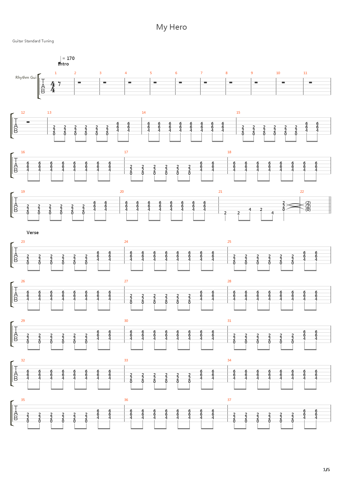 My Hero吉他谱