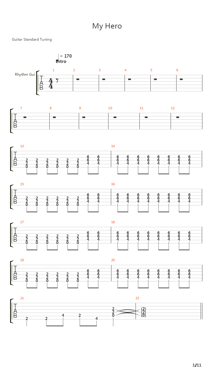 My Hero吉他谱