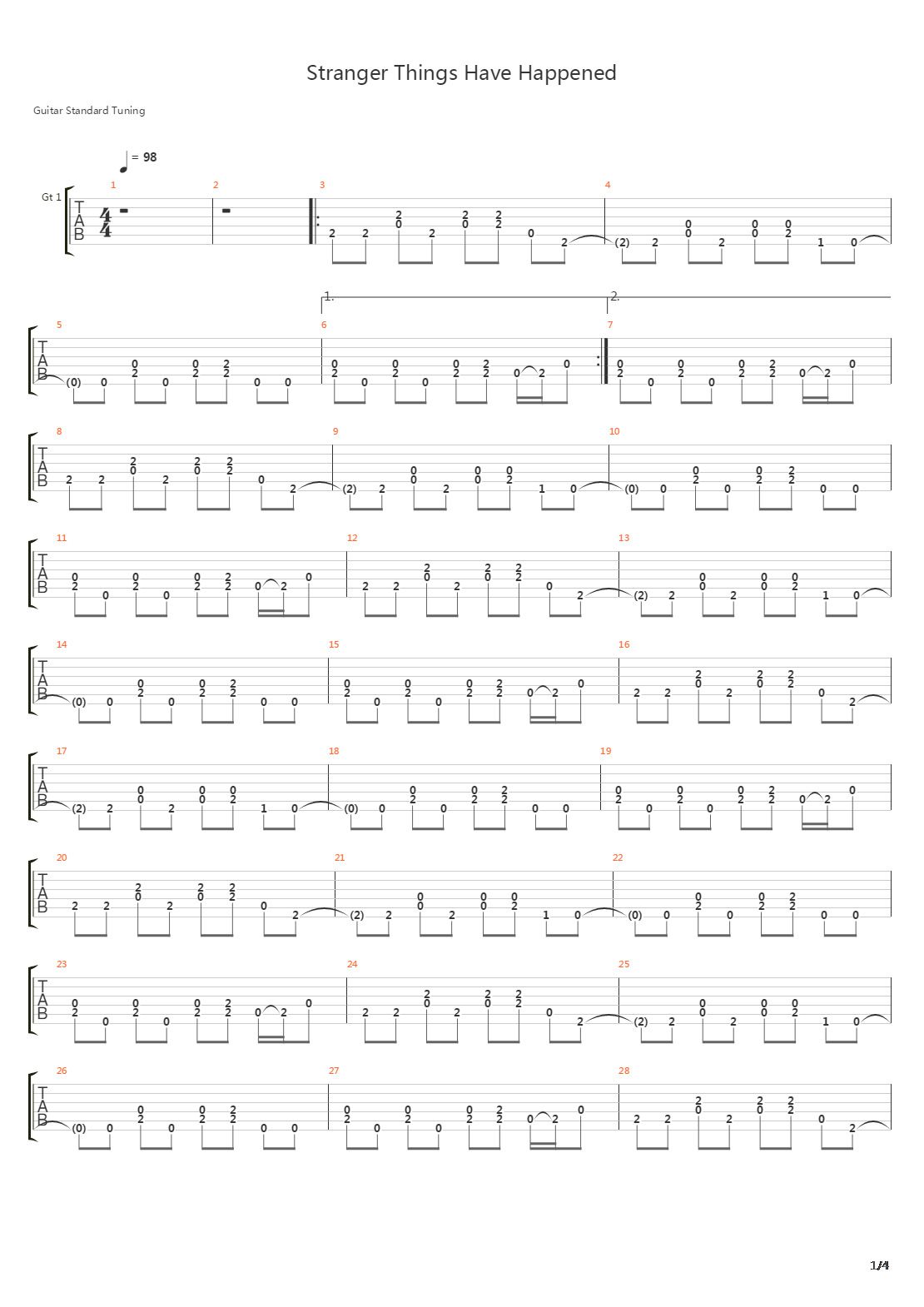 Stranger Things Have Happened吉他谱