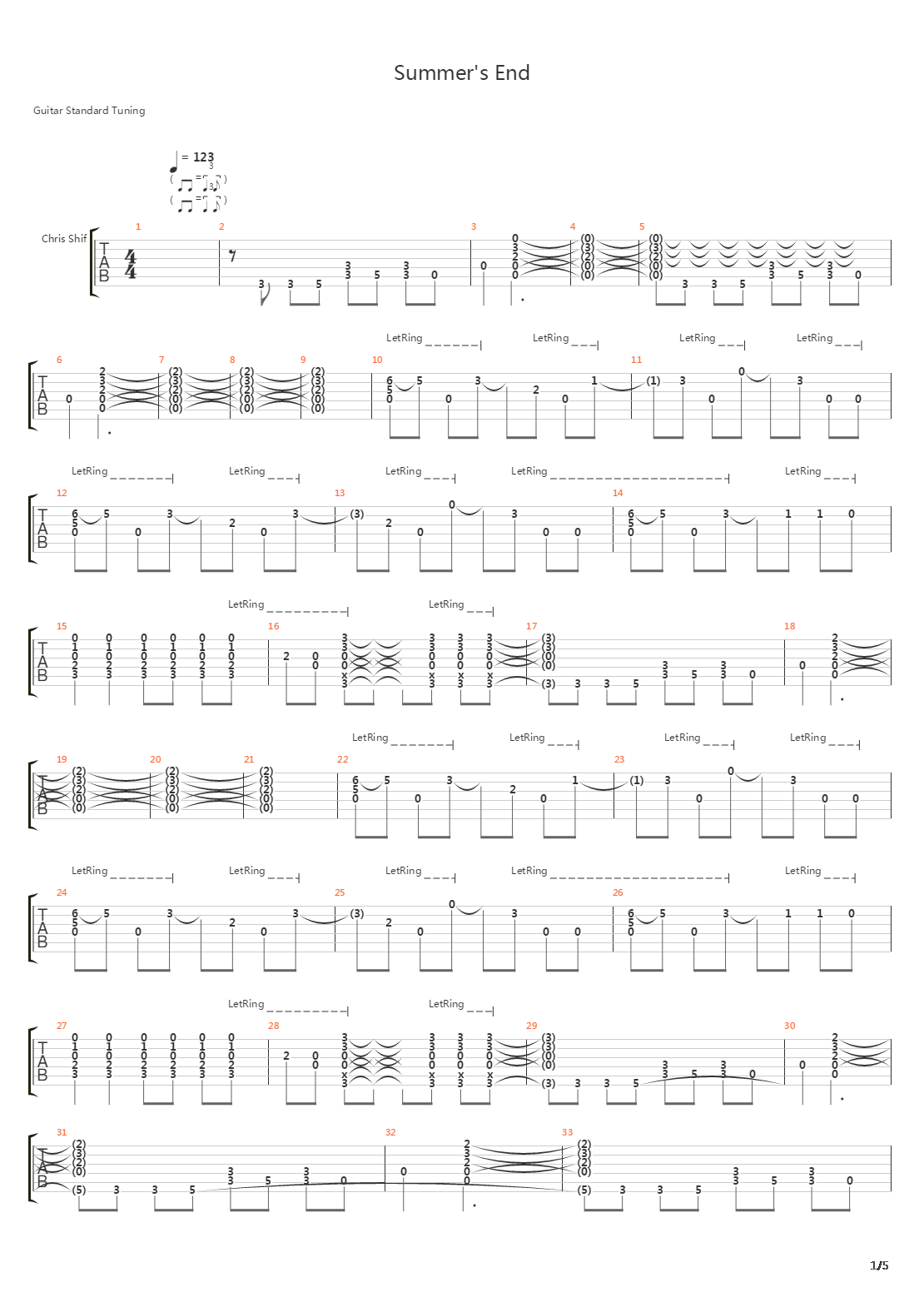Summers End吉他谱