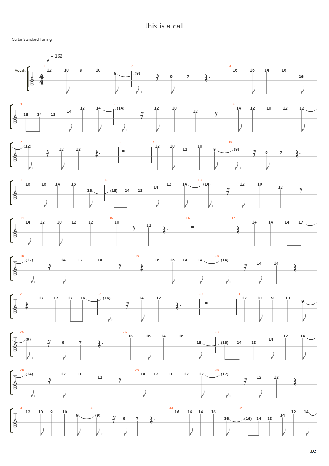 This Is A Call吉他谱