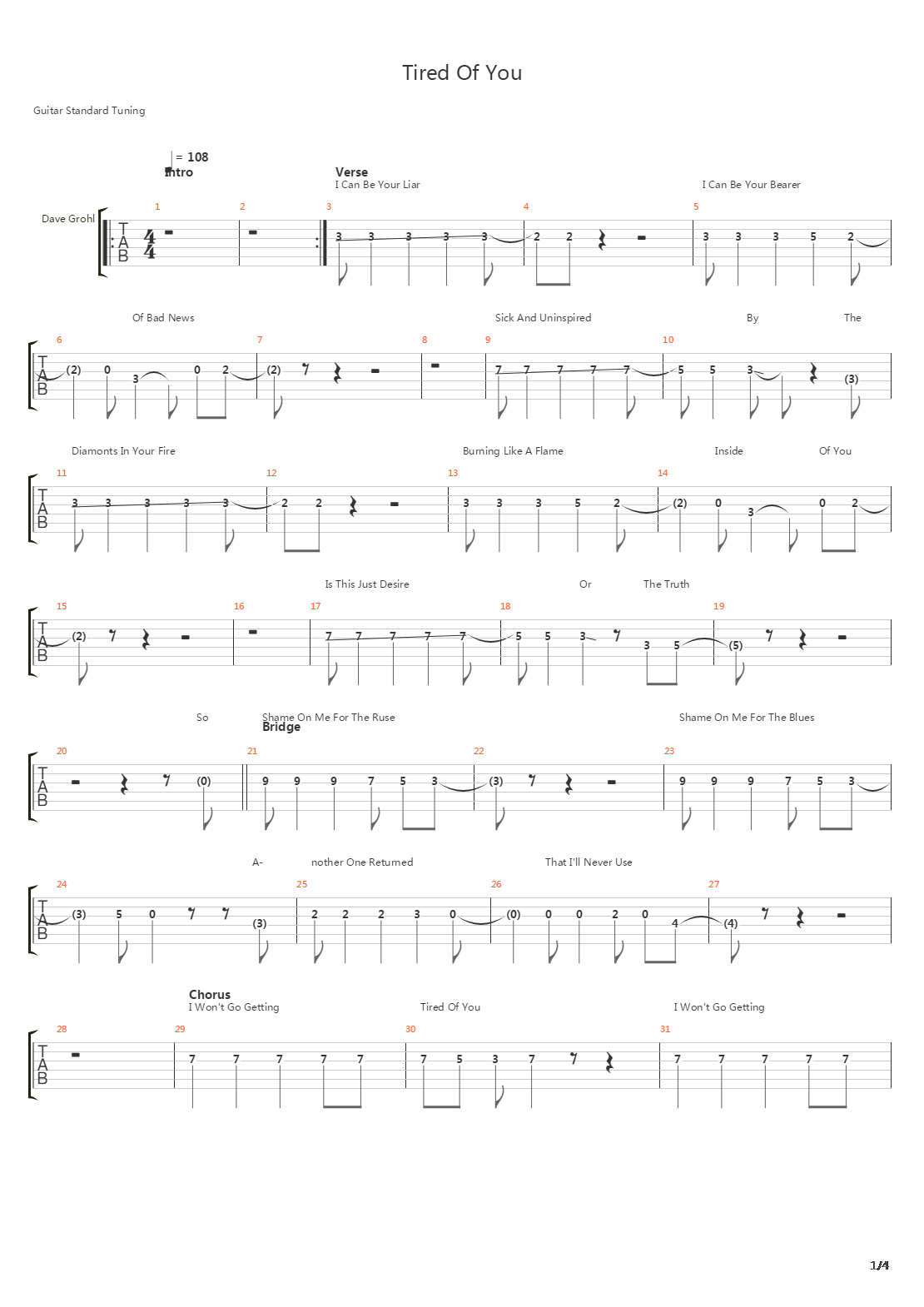 Tired Of You吉他谱