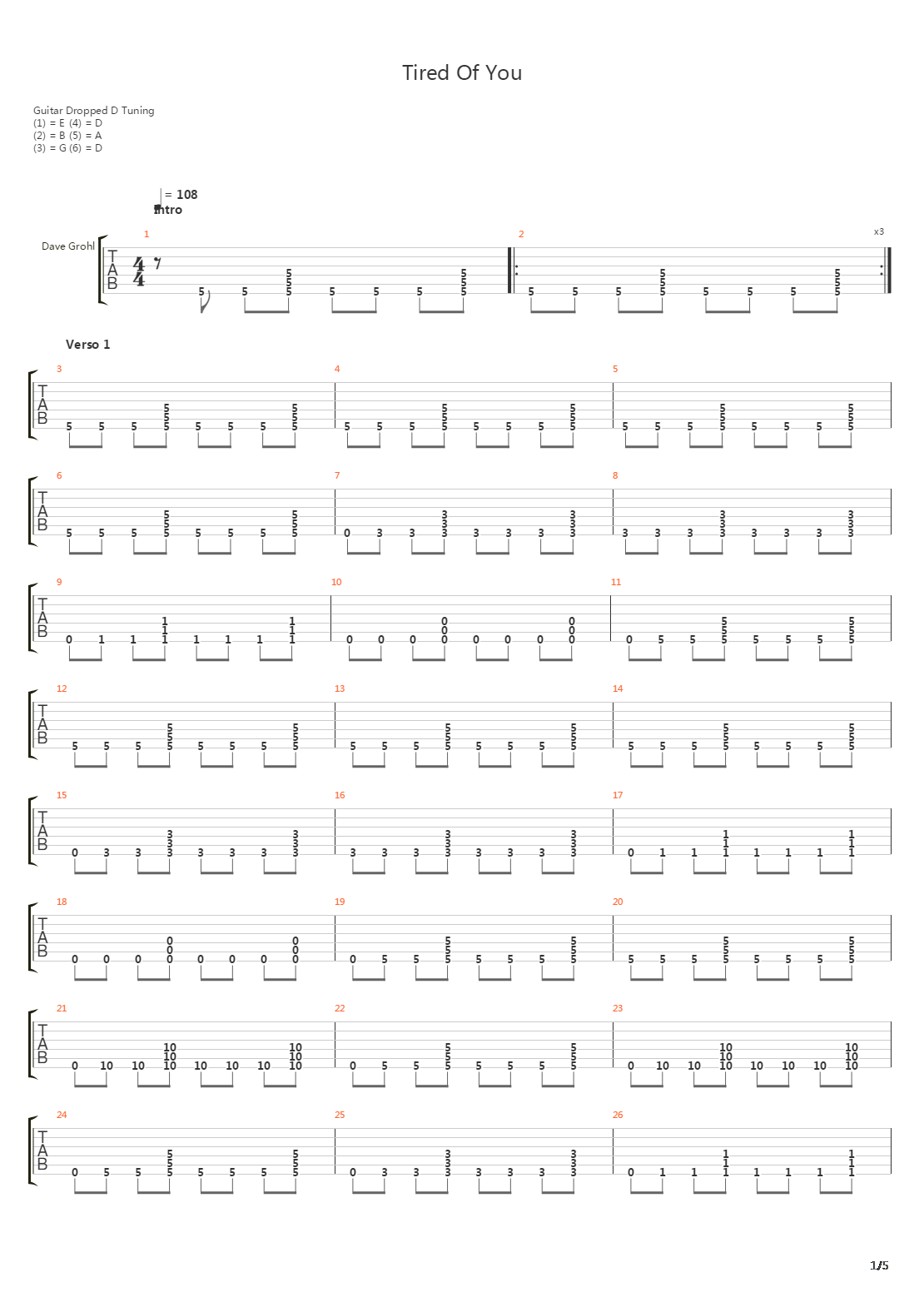 Tired Of You吉他谱