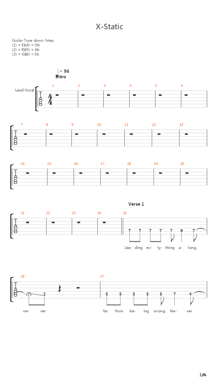 X-static吉他谱