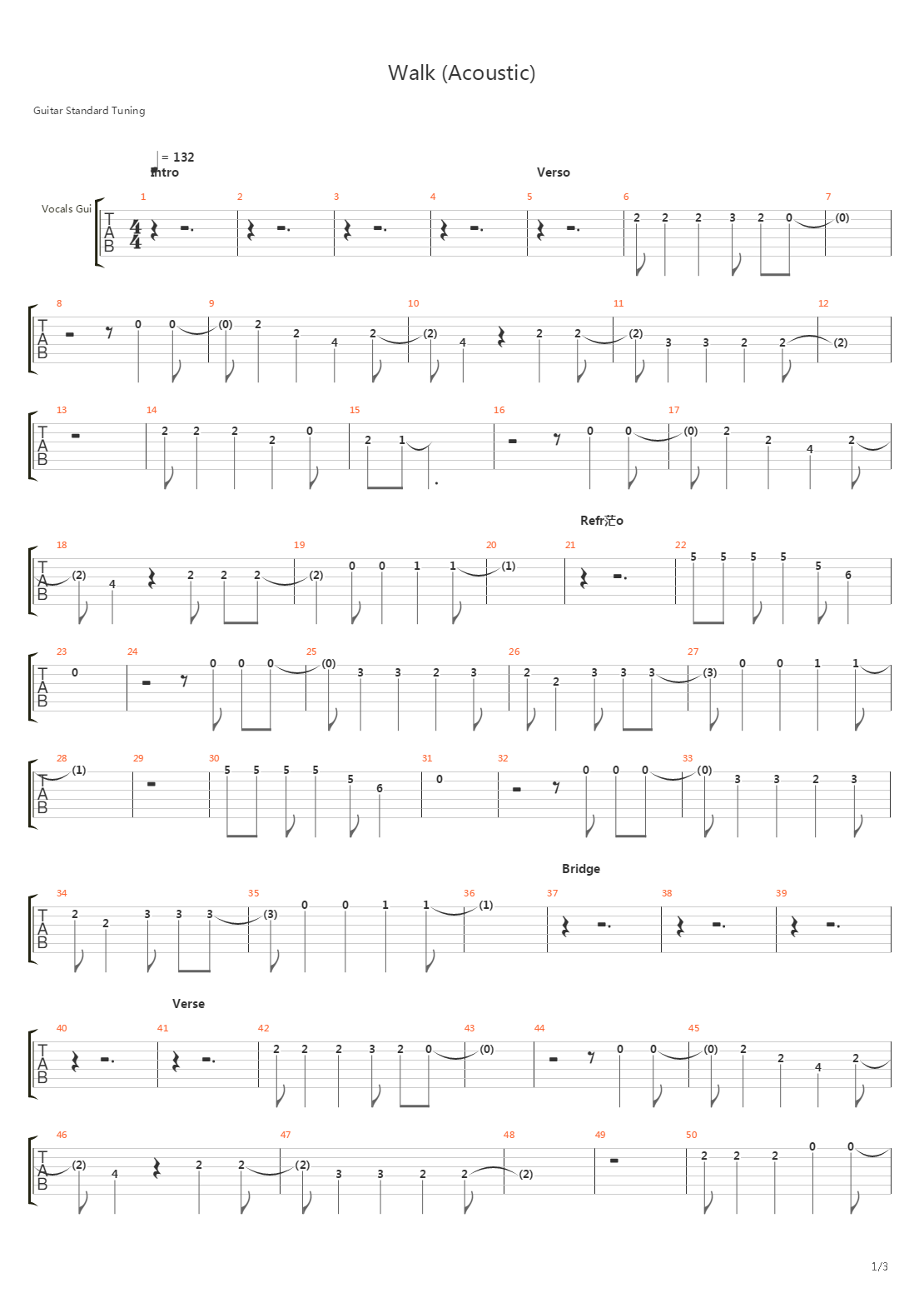 Walk吉他谱