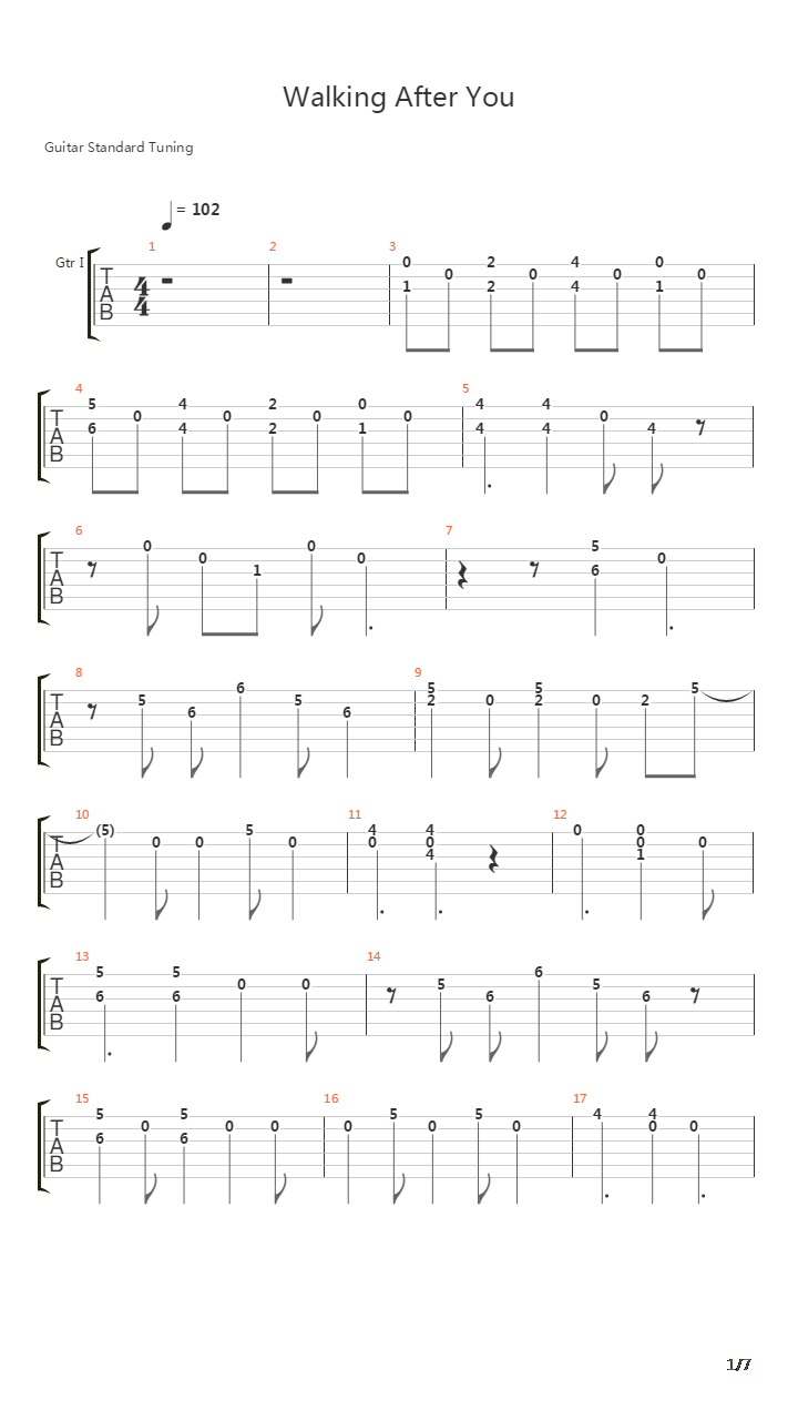 Walking After You吉他谱