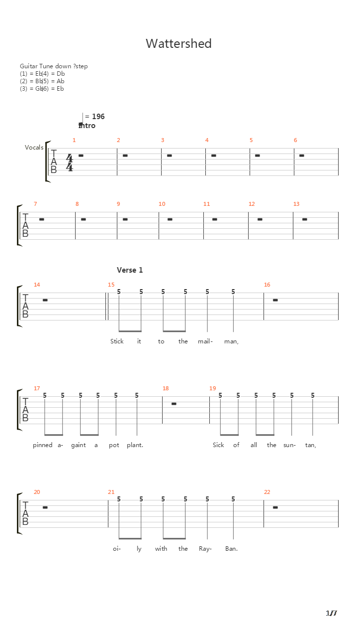 Wattershed吉他谱