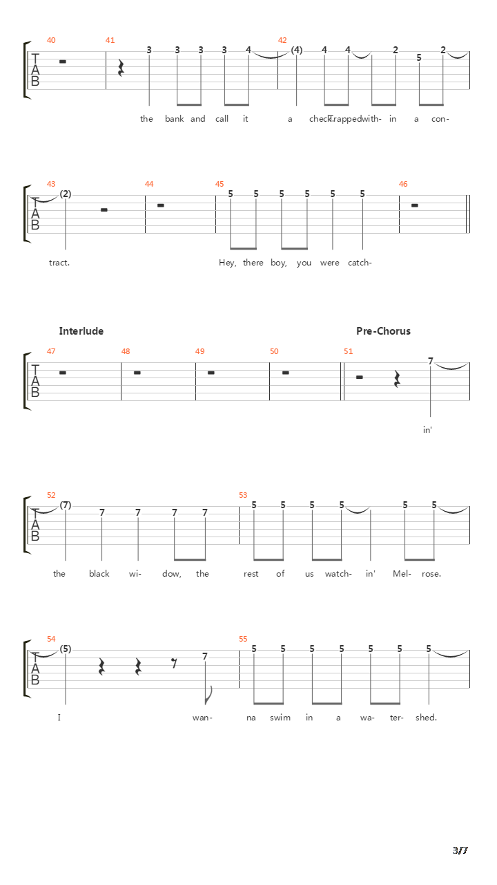 Wattershed吉他谱