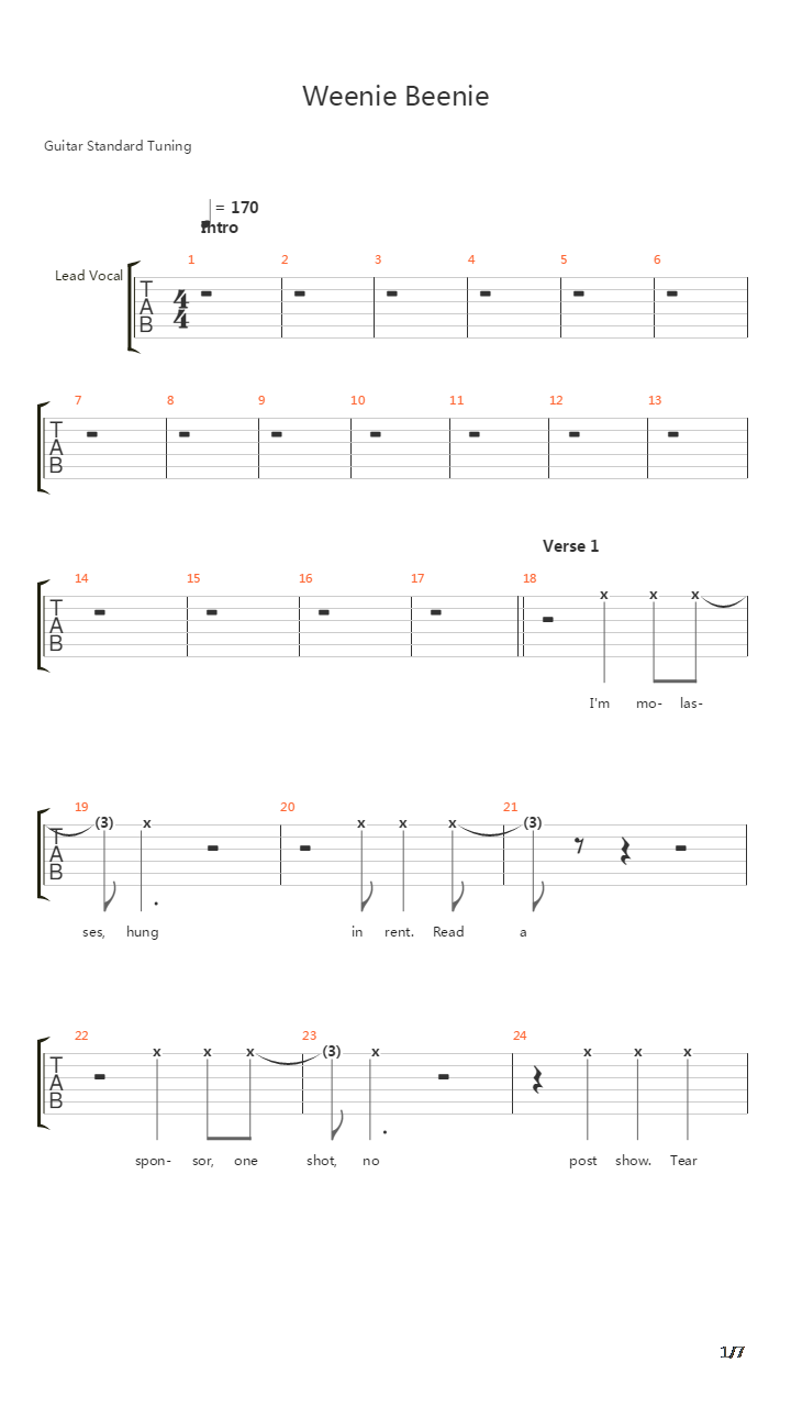 Weenie Beenie吉他谱