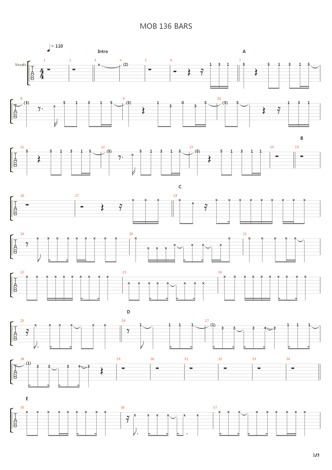 Mob 136 Bars吉他谱