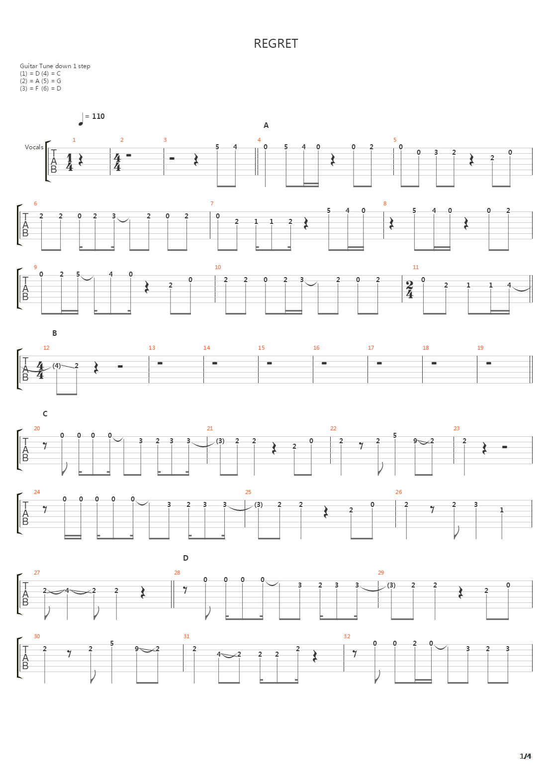 Regret吉他谱