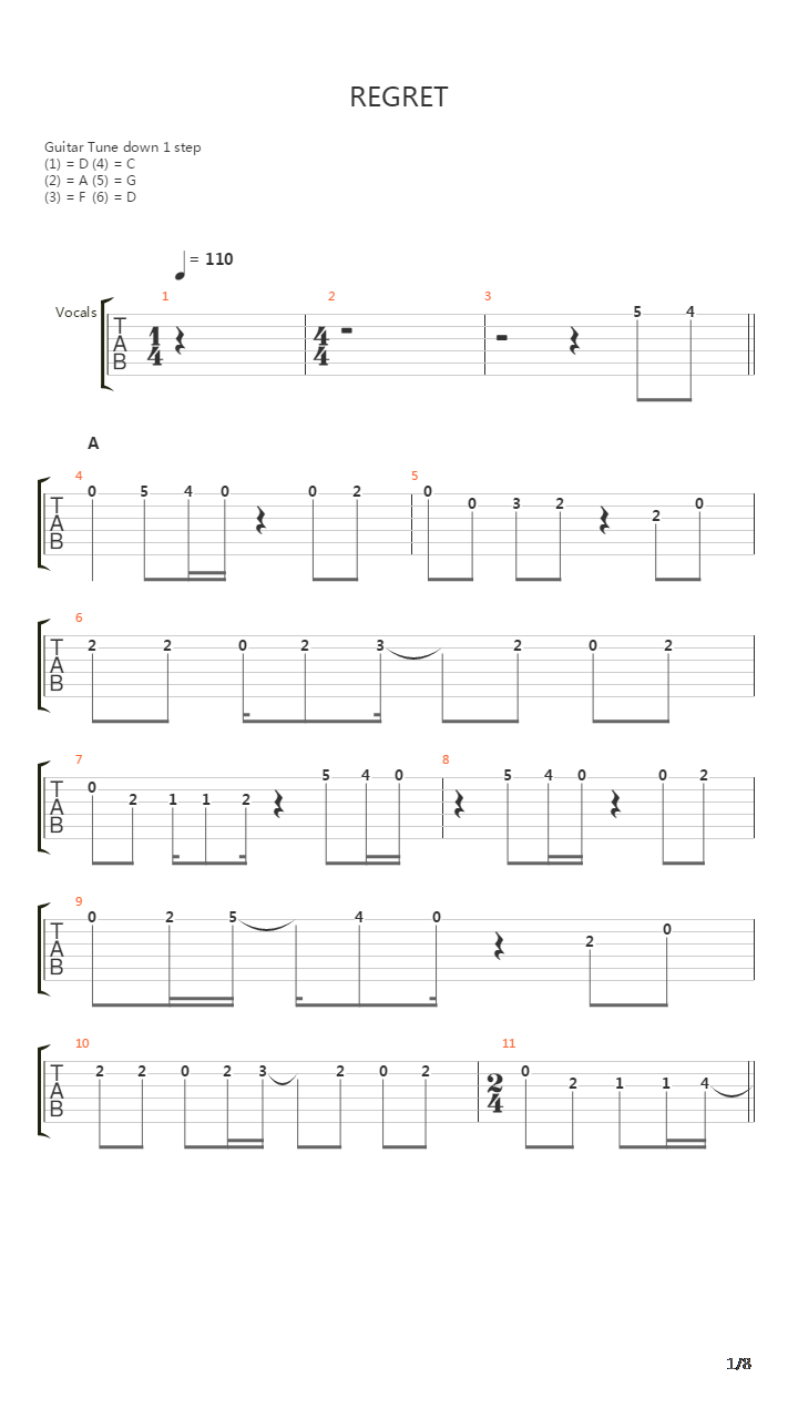 Regret吉他谱