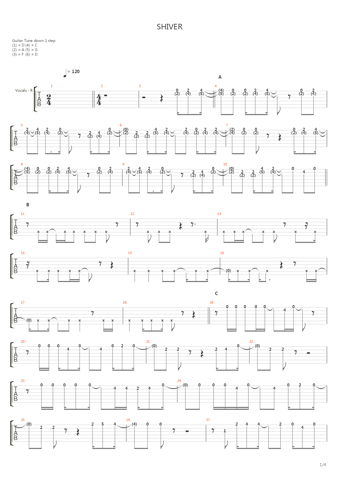 Shiver吉他谱
