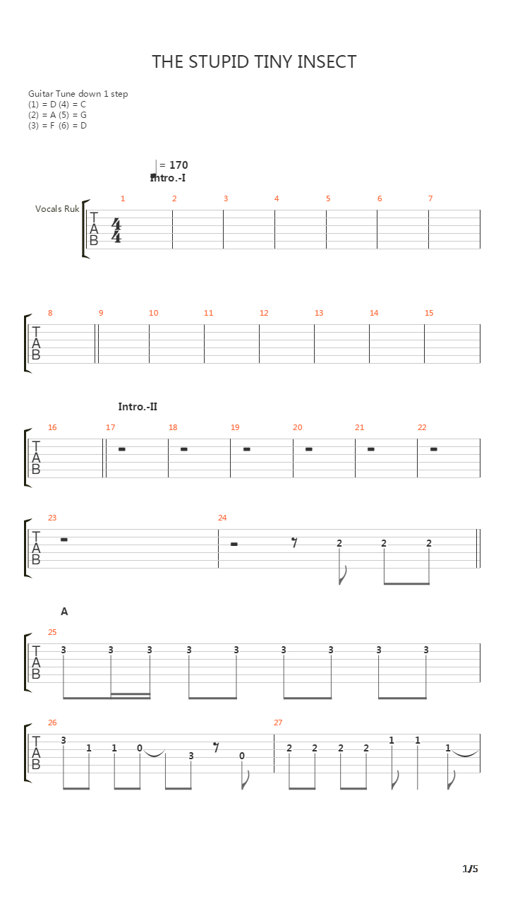 The Stupid Tiny Insect吉他谱