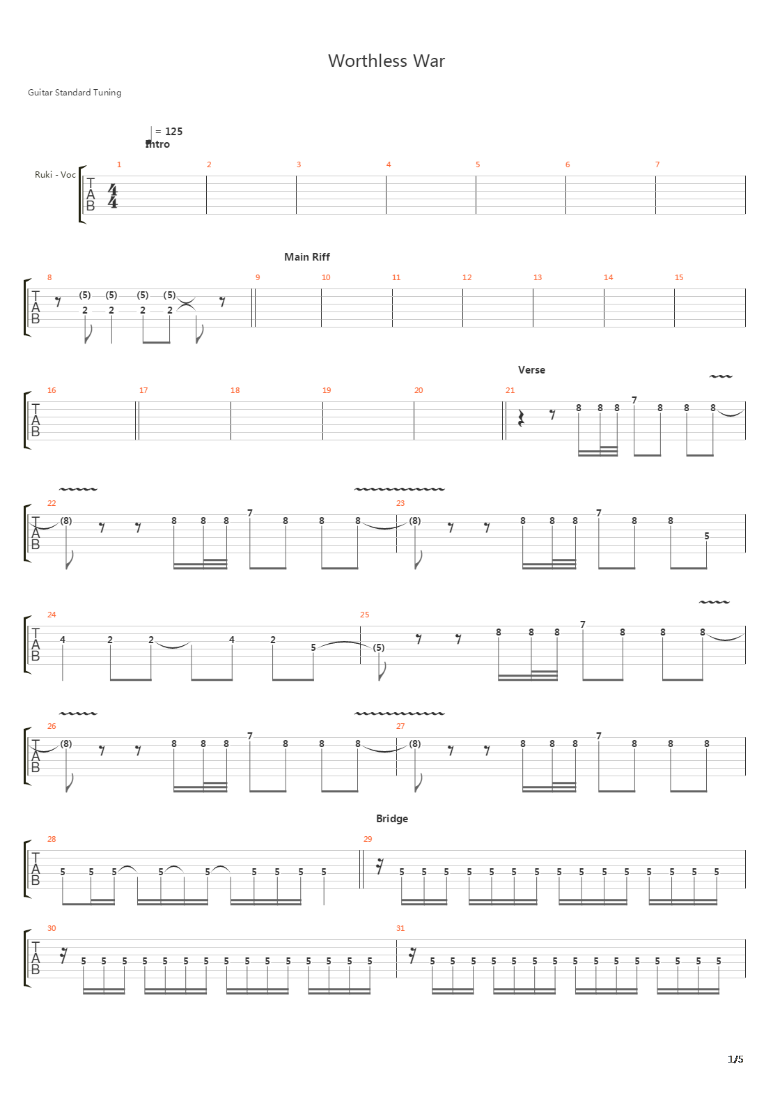 Worthless War吉他谱