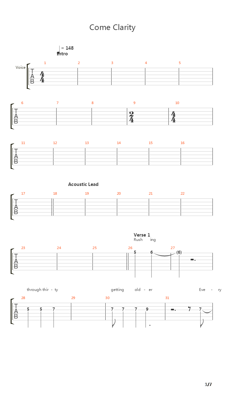 Come Clarity吉他谱