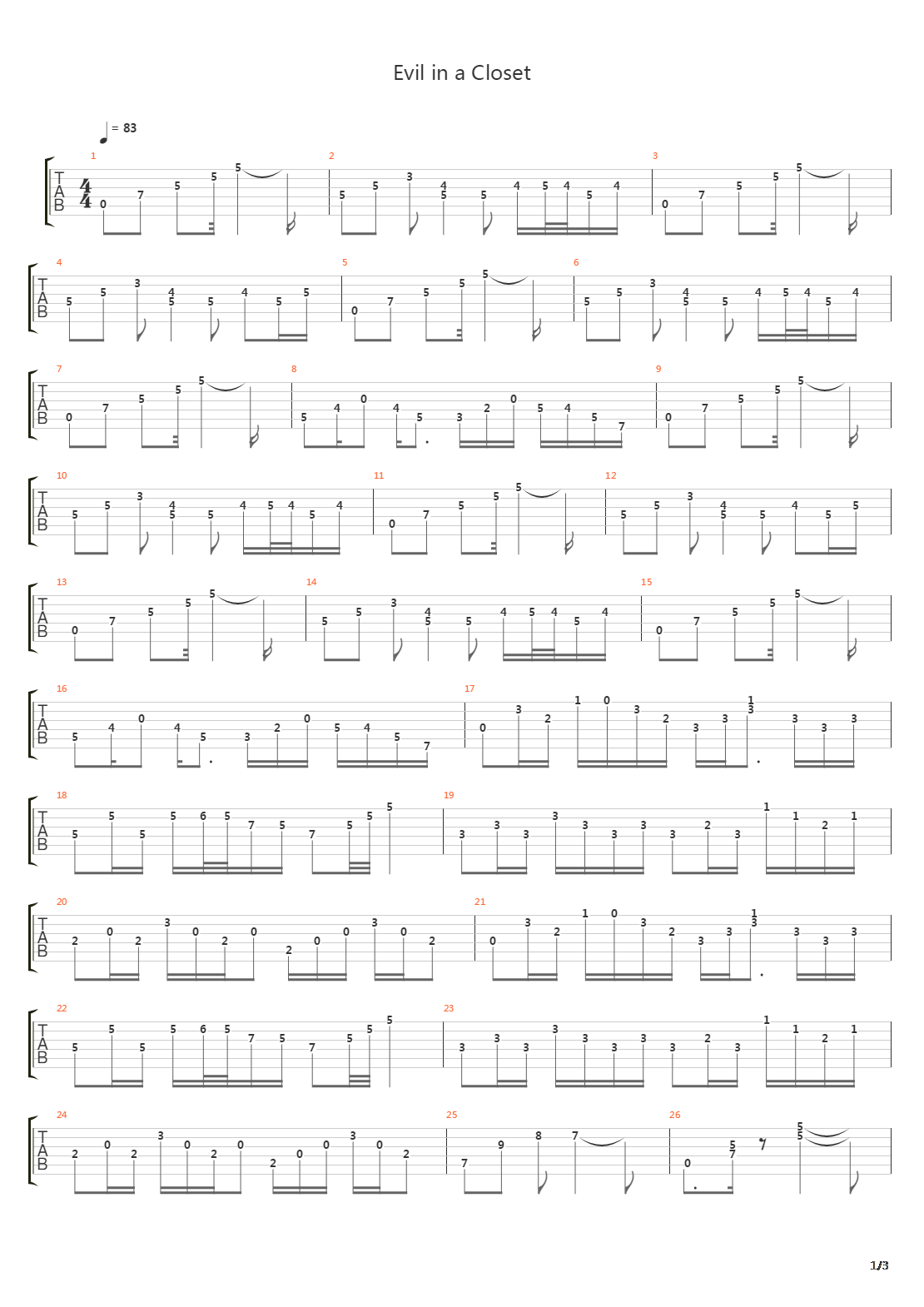 Evil In A Closet吉他谱