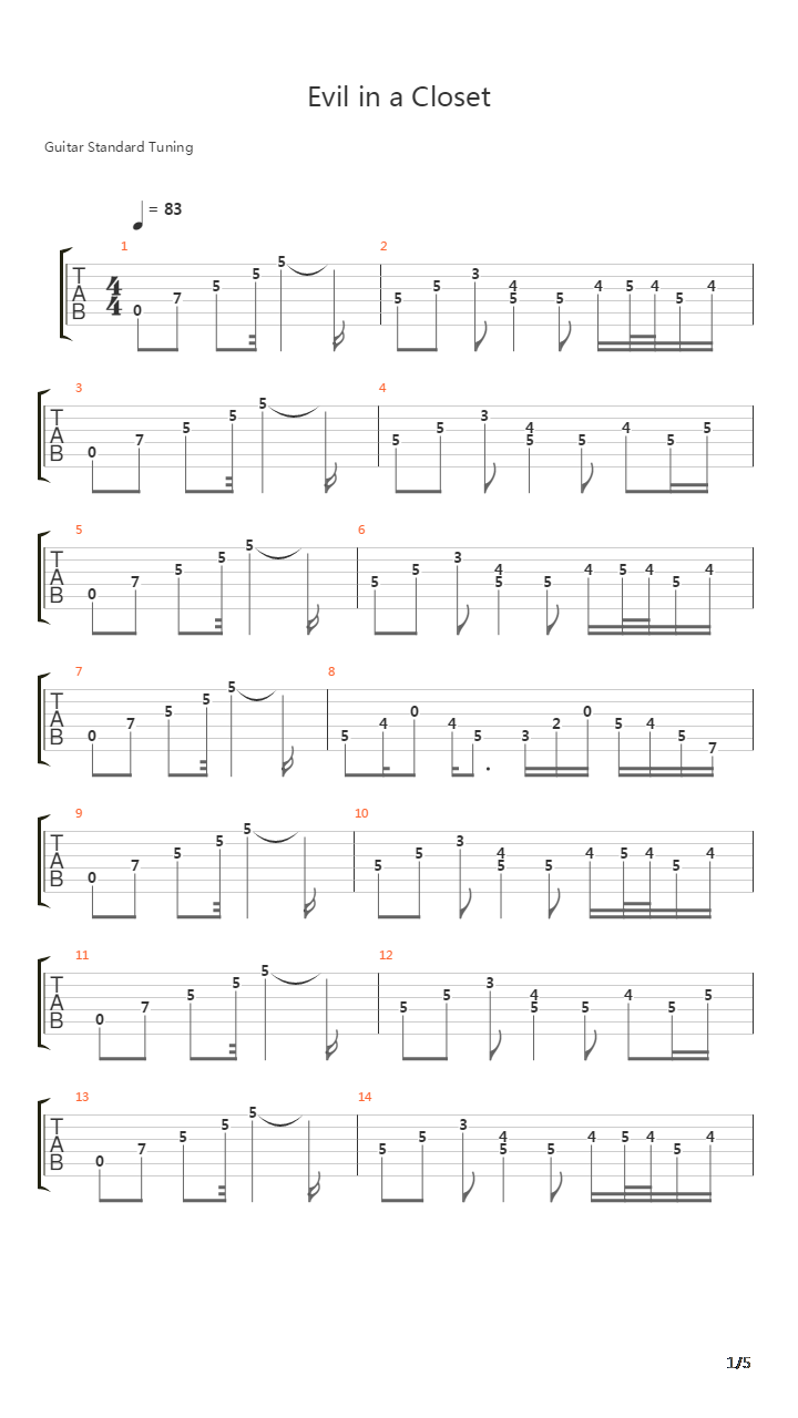Evil In A Closet吉他谱