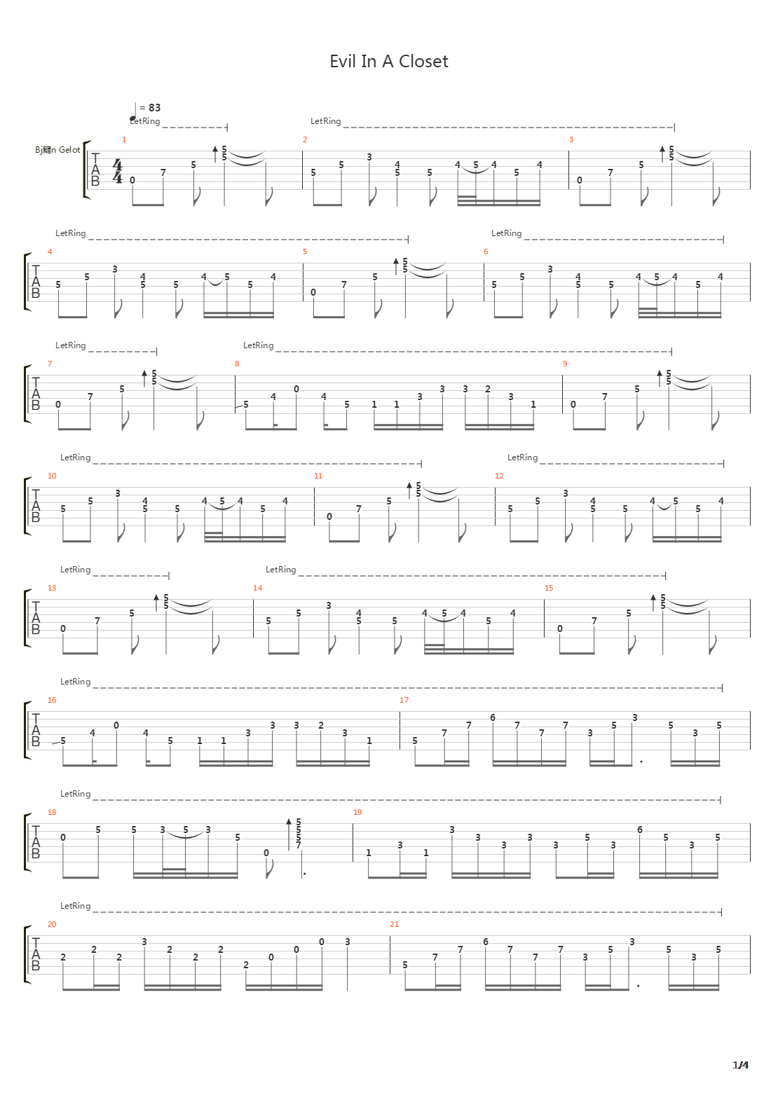 Evil In A Closet吉他谱