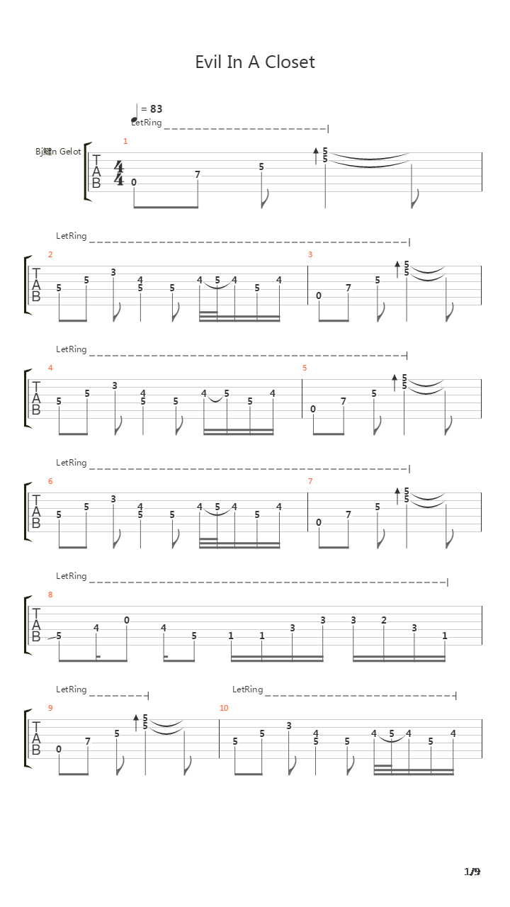 Evil In A Closet吉他谱