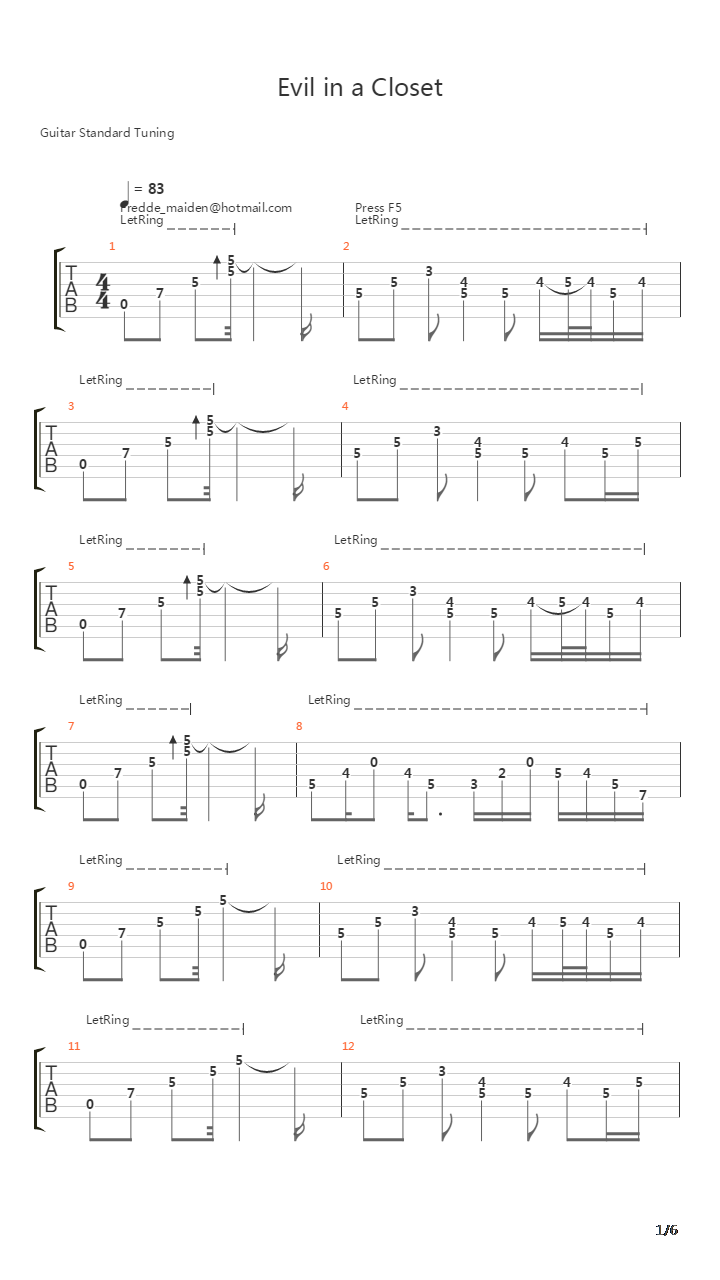 Evil In A Closet吉他谱