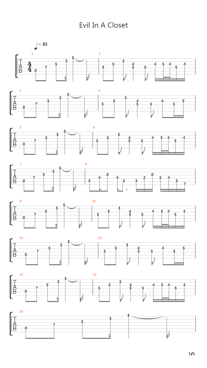 Evil In A Closet吉他谱