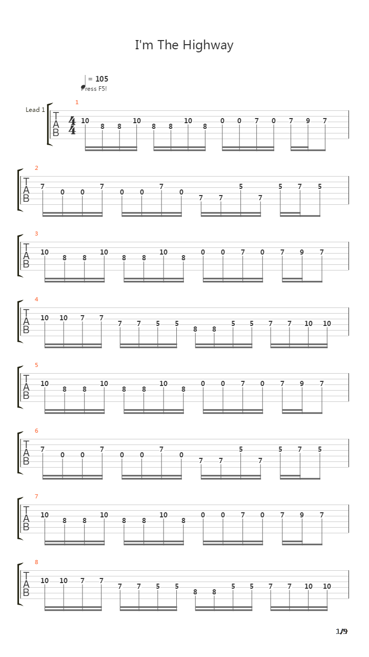 Im The Highway吉他谱