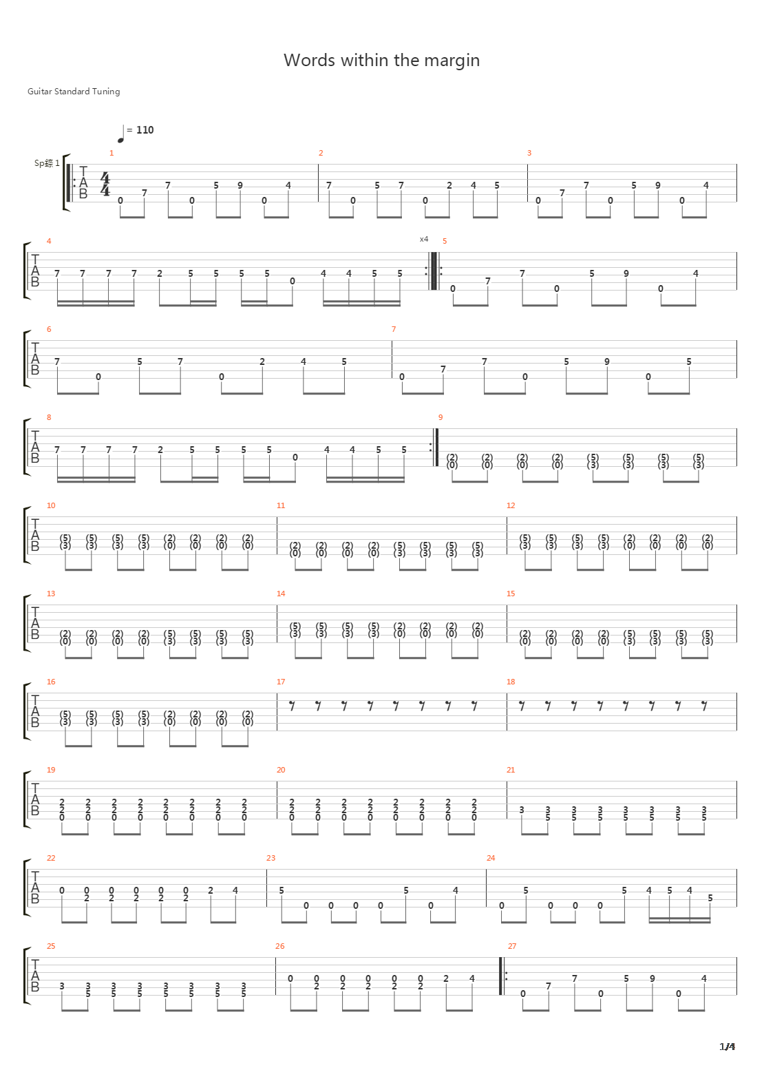 Words Within The Margin吉他谱