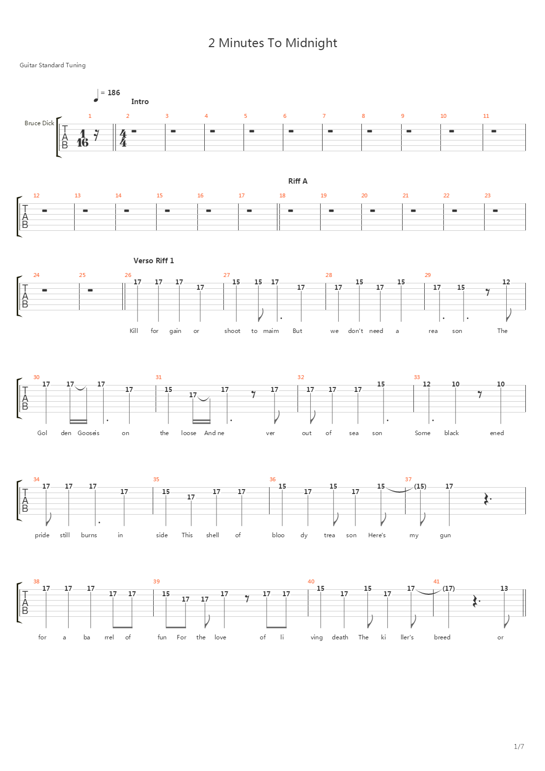 2 Minutes To Midnight吉他谱