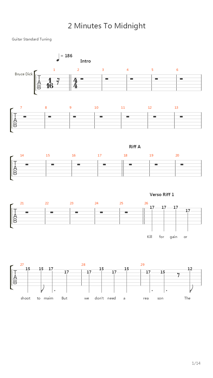 2 Minutes To Midnight吉他谱