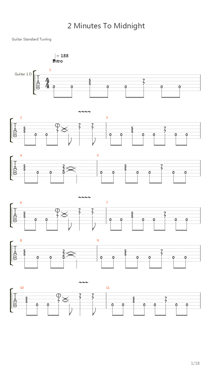 2 Minutes To Midnight吉他谱