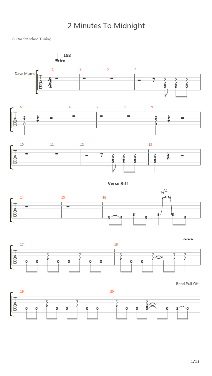 2 Minutes To Midnight吉他谱