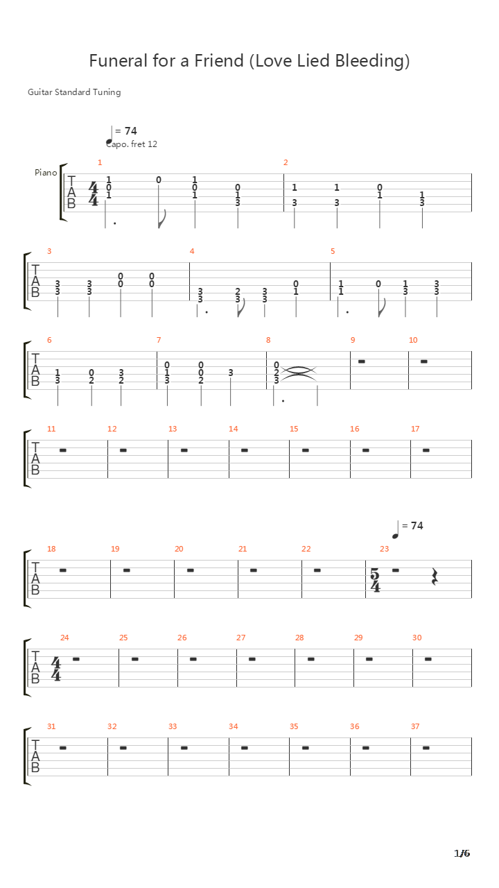 Funeral For A Friend吉他谱
