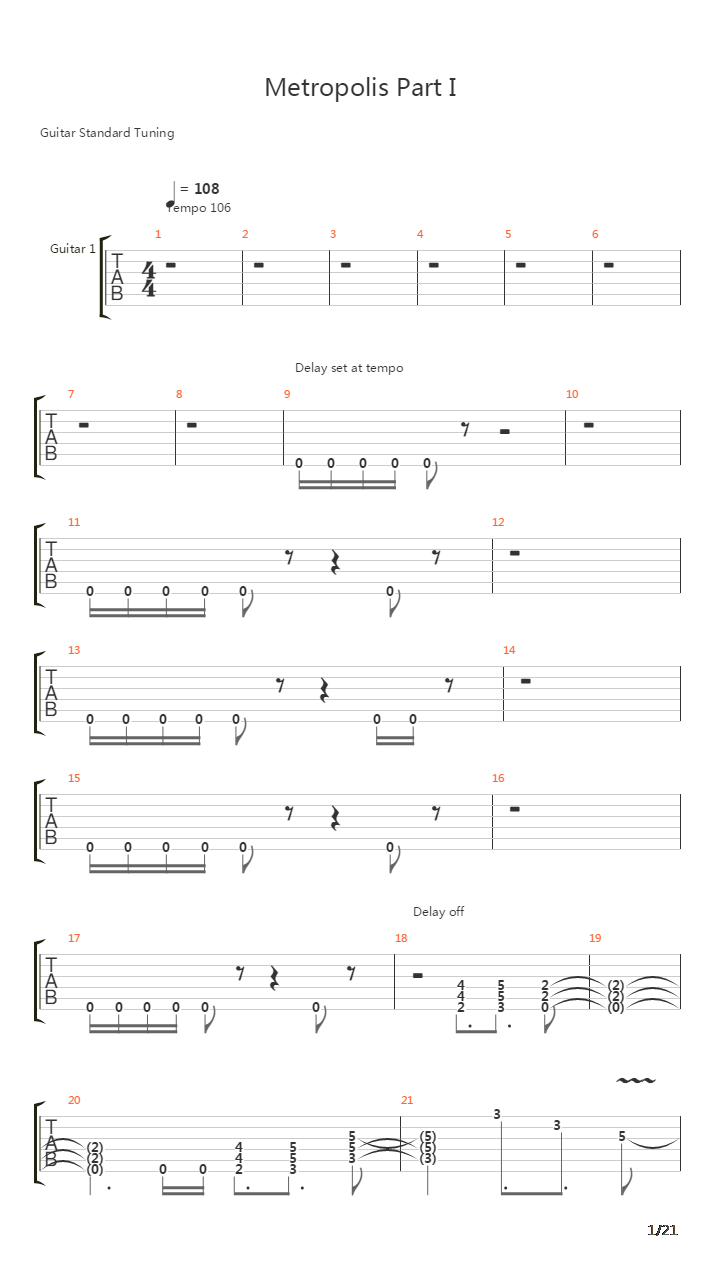 Metropolis Part 1 The Miracle And The Sleeper吉他谱