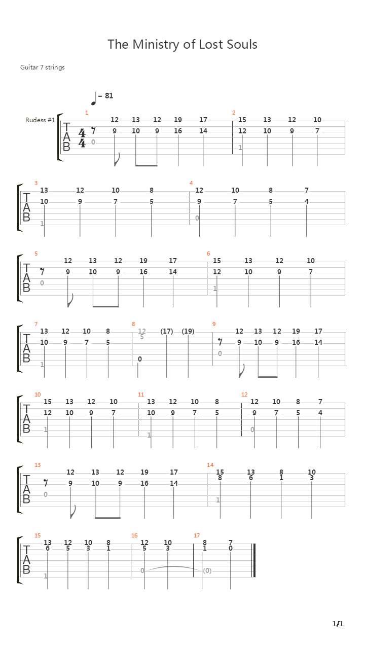 Ministry Of Lost Souls吉他谱
