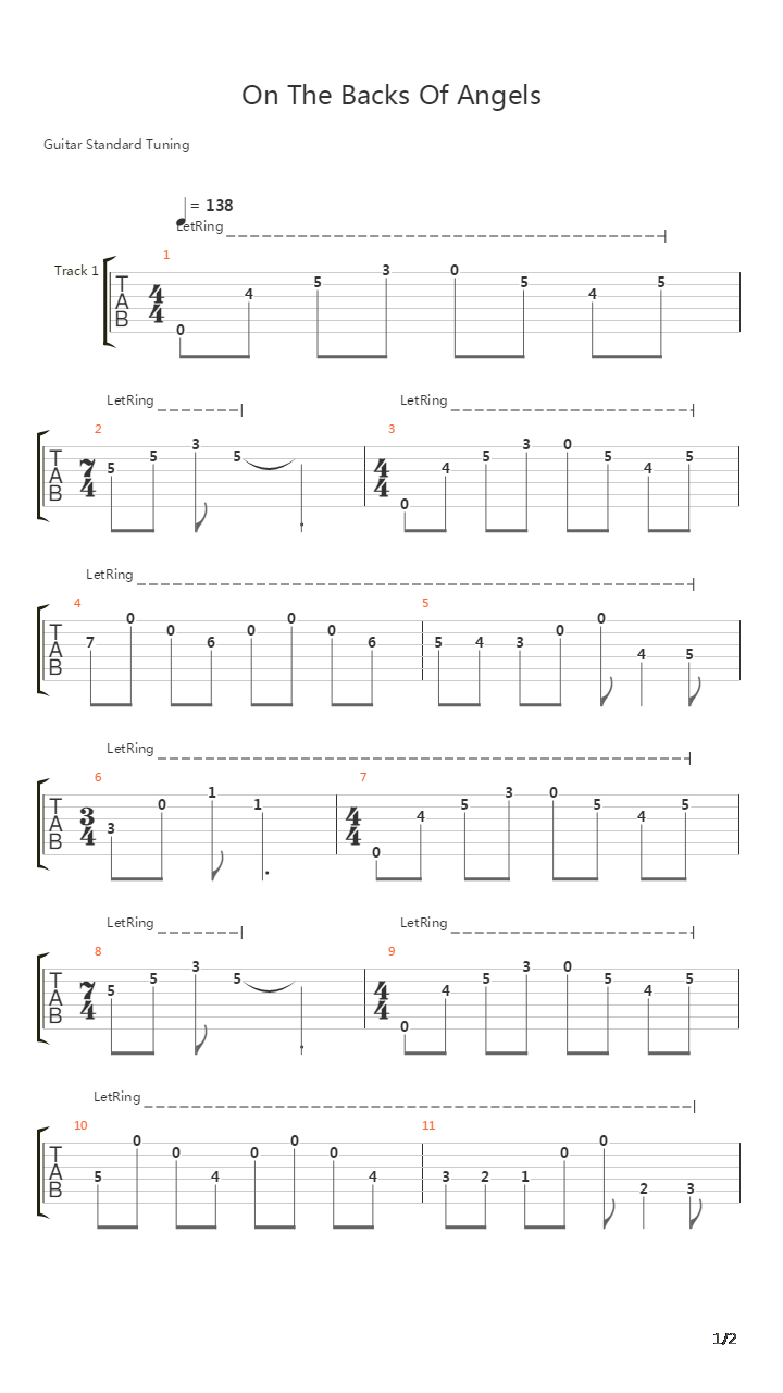 On The Backs Of Angels吉他谱