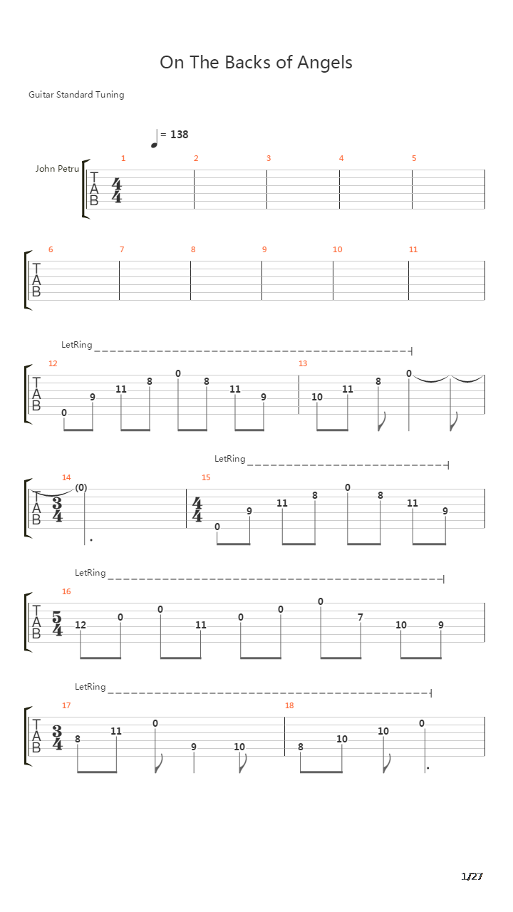 On The Backs Of Angels吉他谱