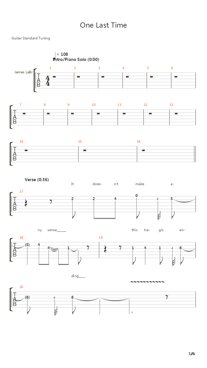 One Last Time吉他谱