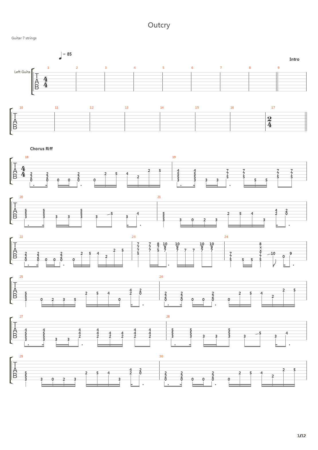 Outcry吉他谱