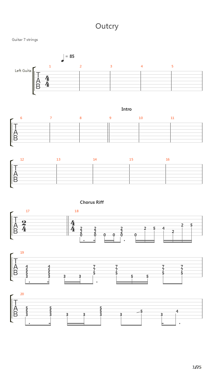 Outcry吉他谱