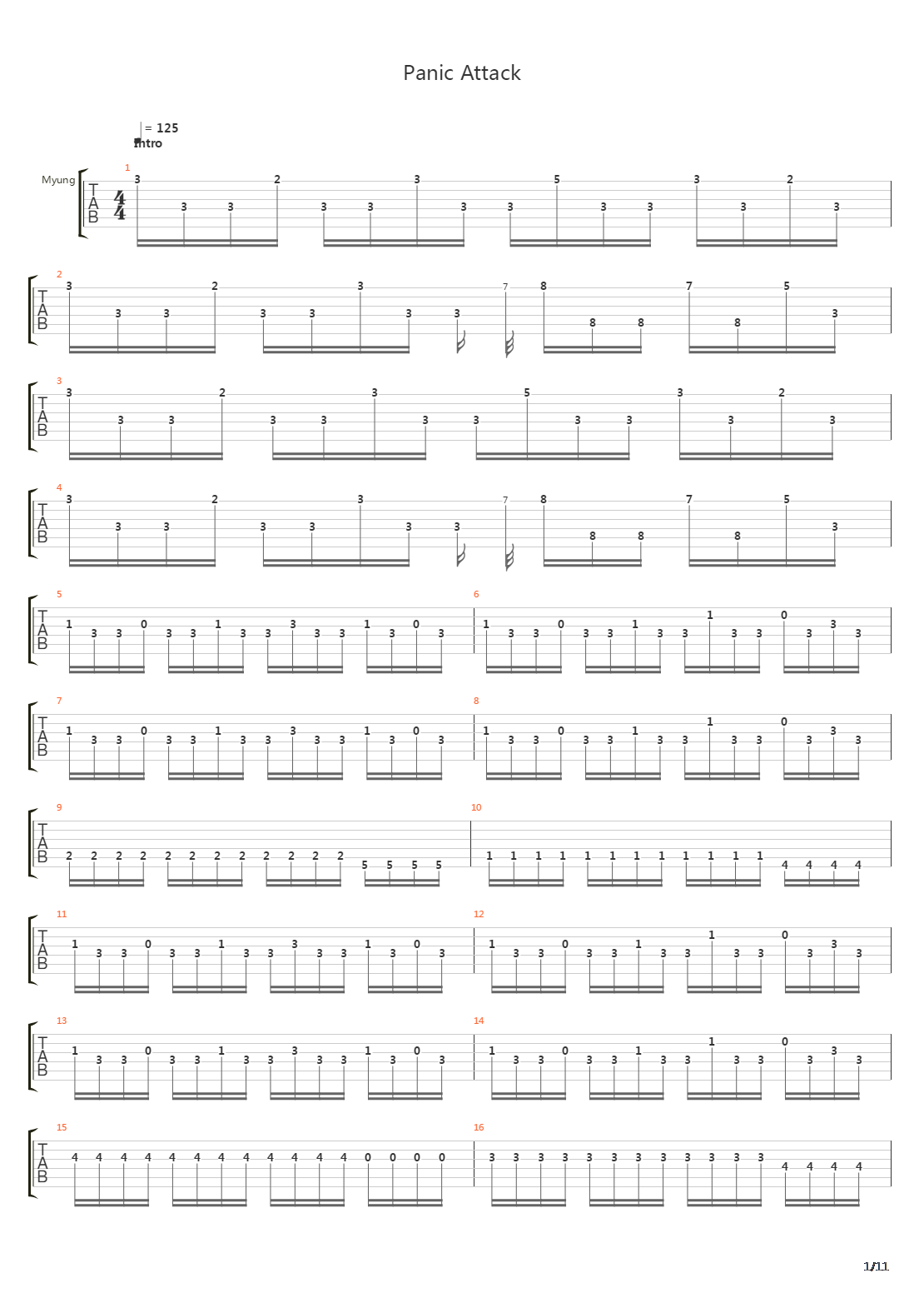 Panic Attack吉他谱