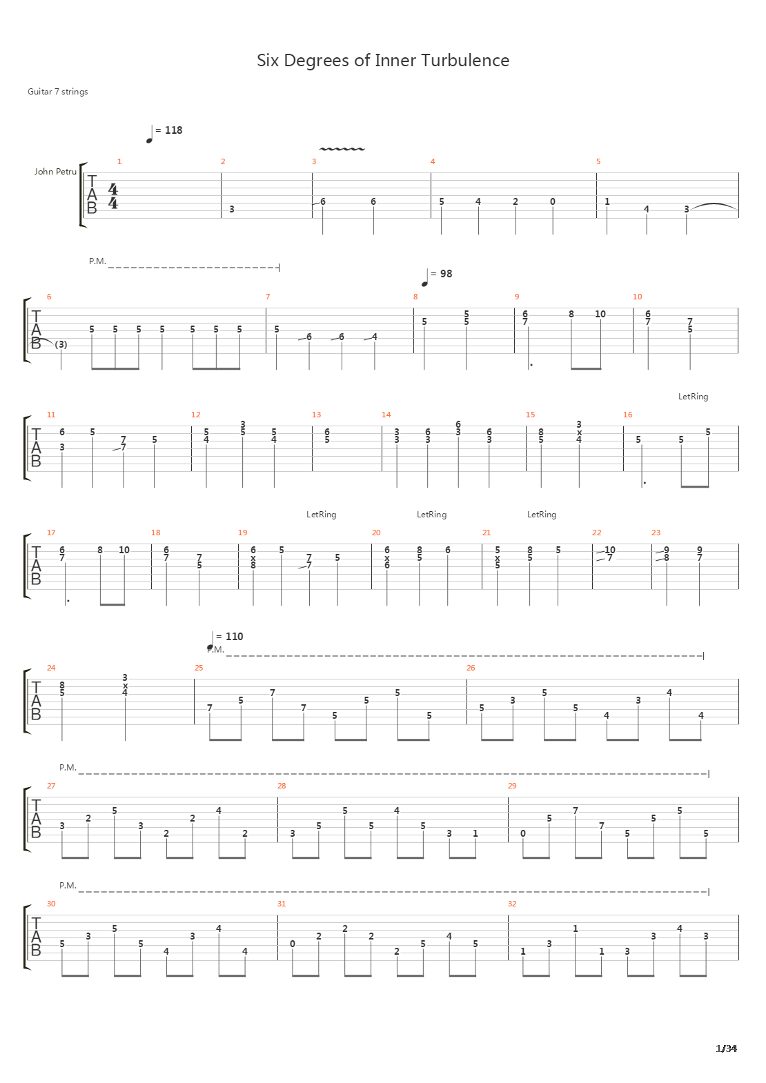 Six Degrees Of Inner Turbulence吉他谱