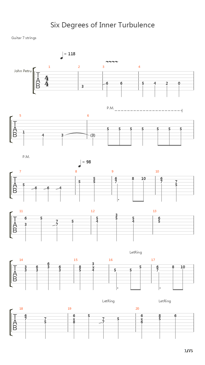 Six Degrees Of Inner Turbulence吉他谱